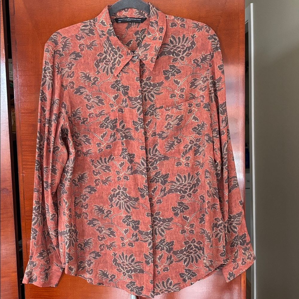 Peruvian Connection Floral Pattern Button Down Sh… - image 1